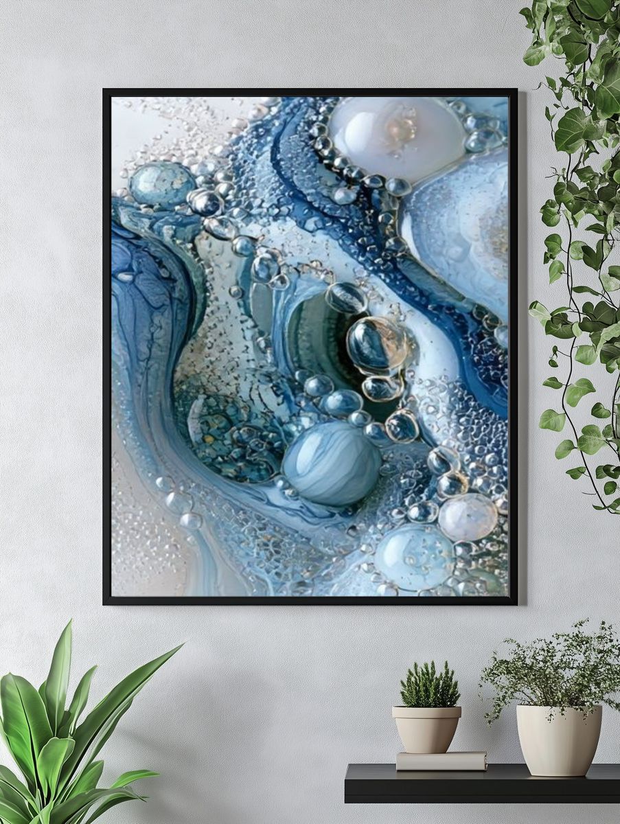 Blue Glass Orbs Abstract Poster. — room view 4
