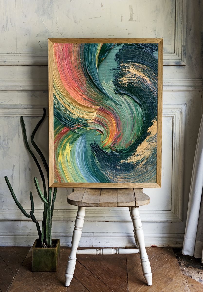 Emerald Swirl Abstract Print. — room view 1