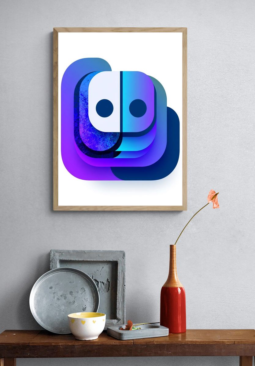 Abstract Neon Face Poster. — room view 3