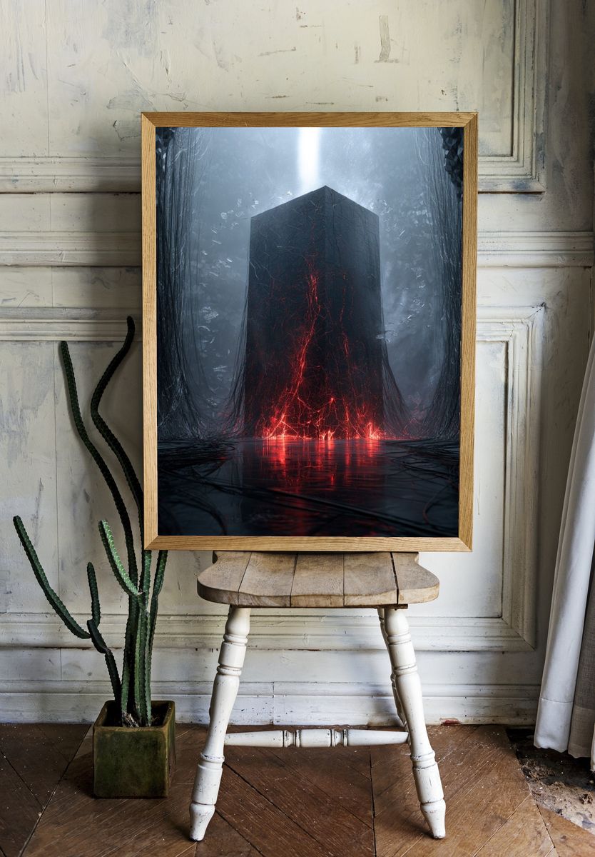 Crimson Monolith Abstract Poster. — room view 1