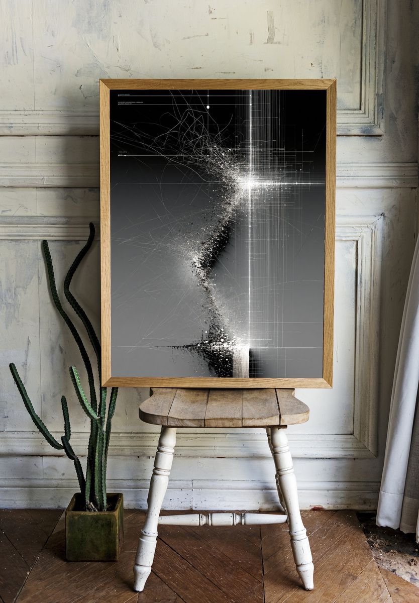 Monochrome Data Burst Abstract Poster. — room view 1