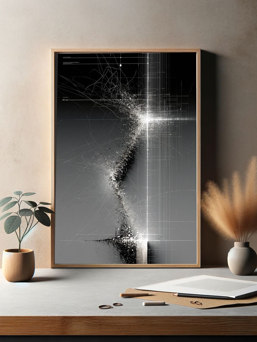 Monochrome Data Burst Abstract Poster. — room view 2