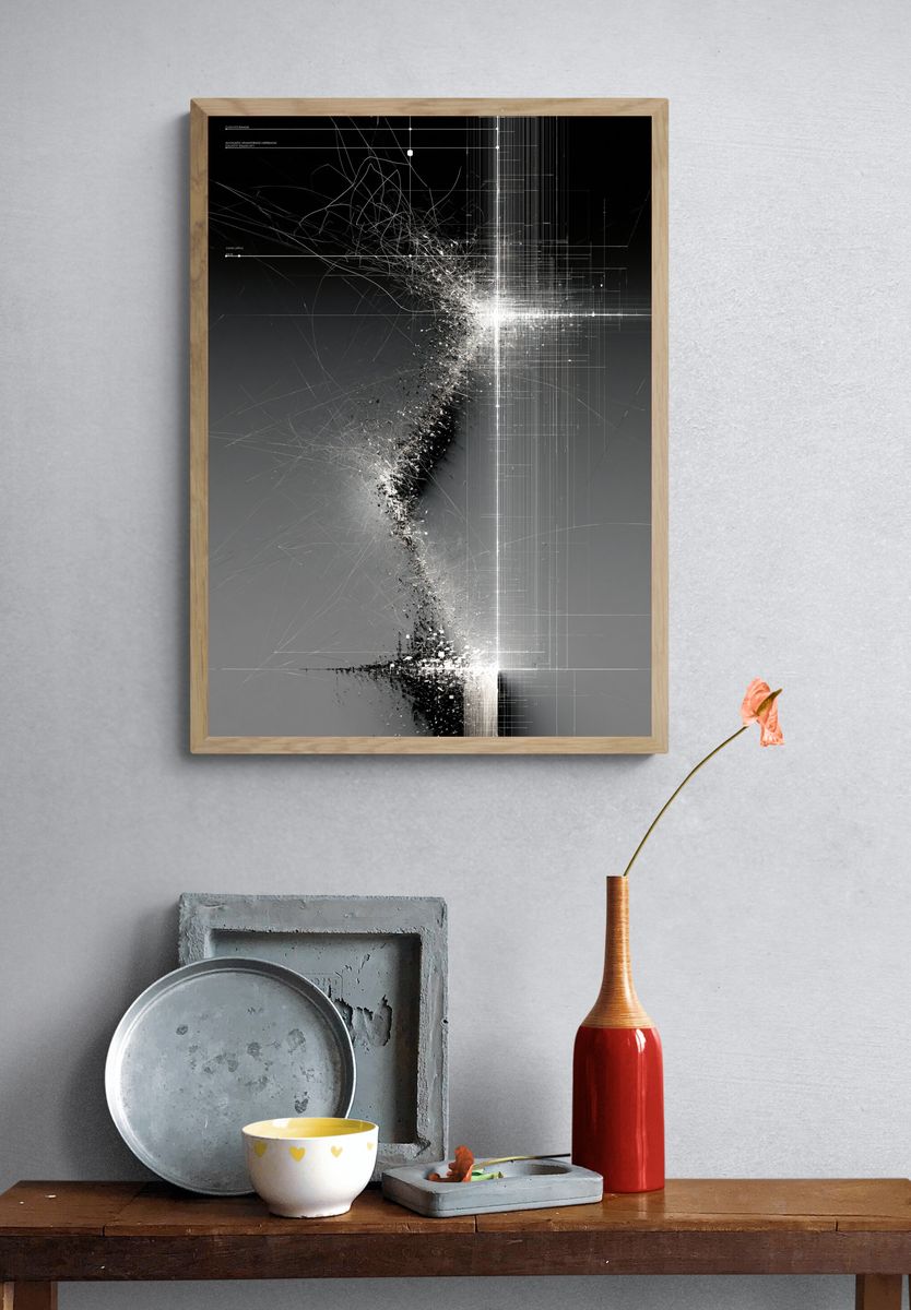 Monochrome Data Burst Abstract Poster. — room view 3