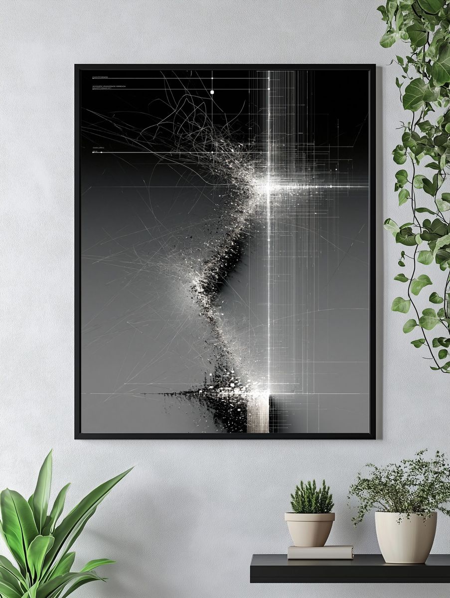 Monochrome Data Burst Abstract Poster. — room view 4