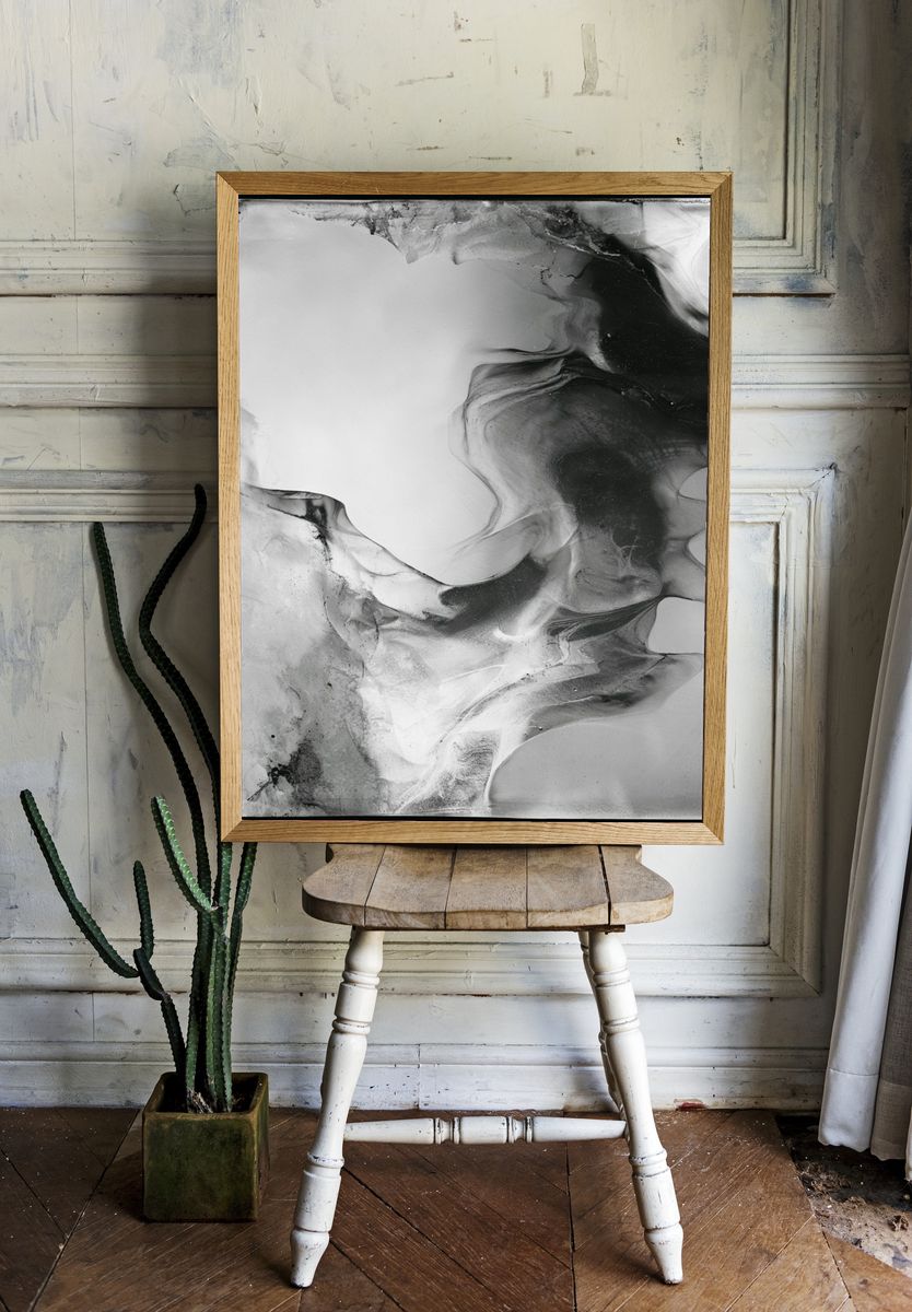 Monochrome Ink Flow Abstract Poster. room preview