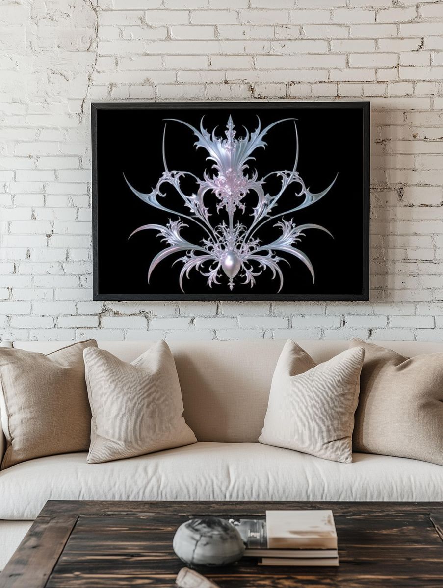Ornate Silver Fractal Poster. room preview