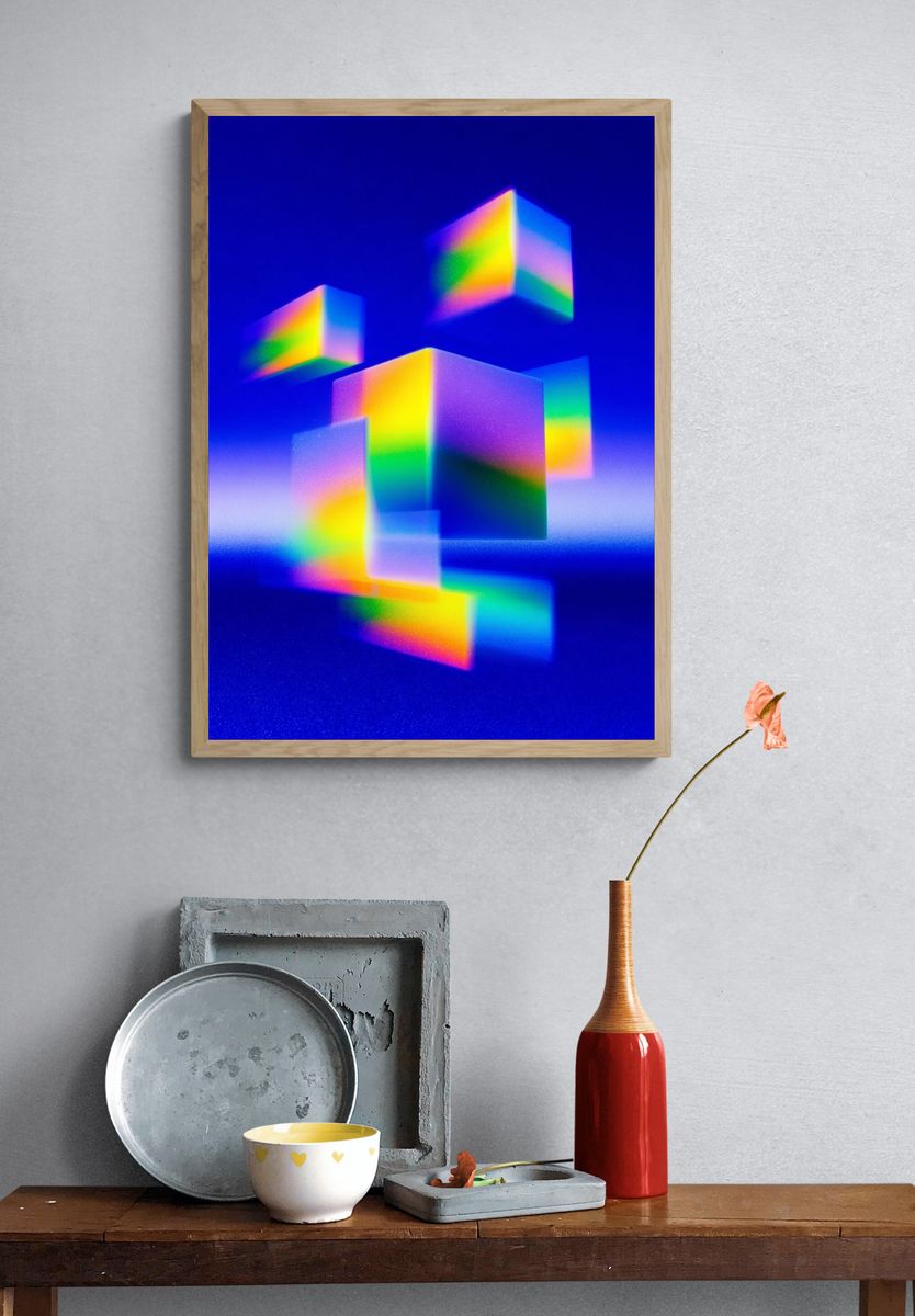 Prismatic Cubes Abstract Poster. — room view 3