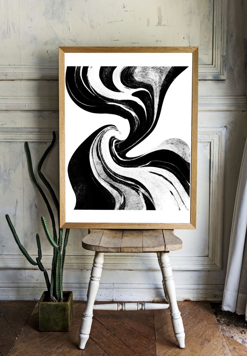 Monochrome Swirl Abstract Poster. room preview