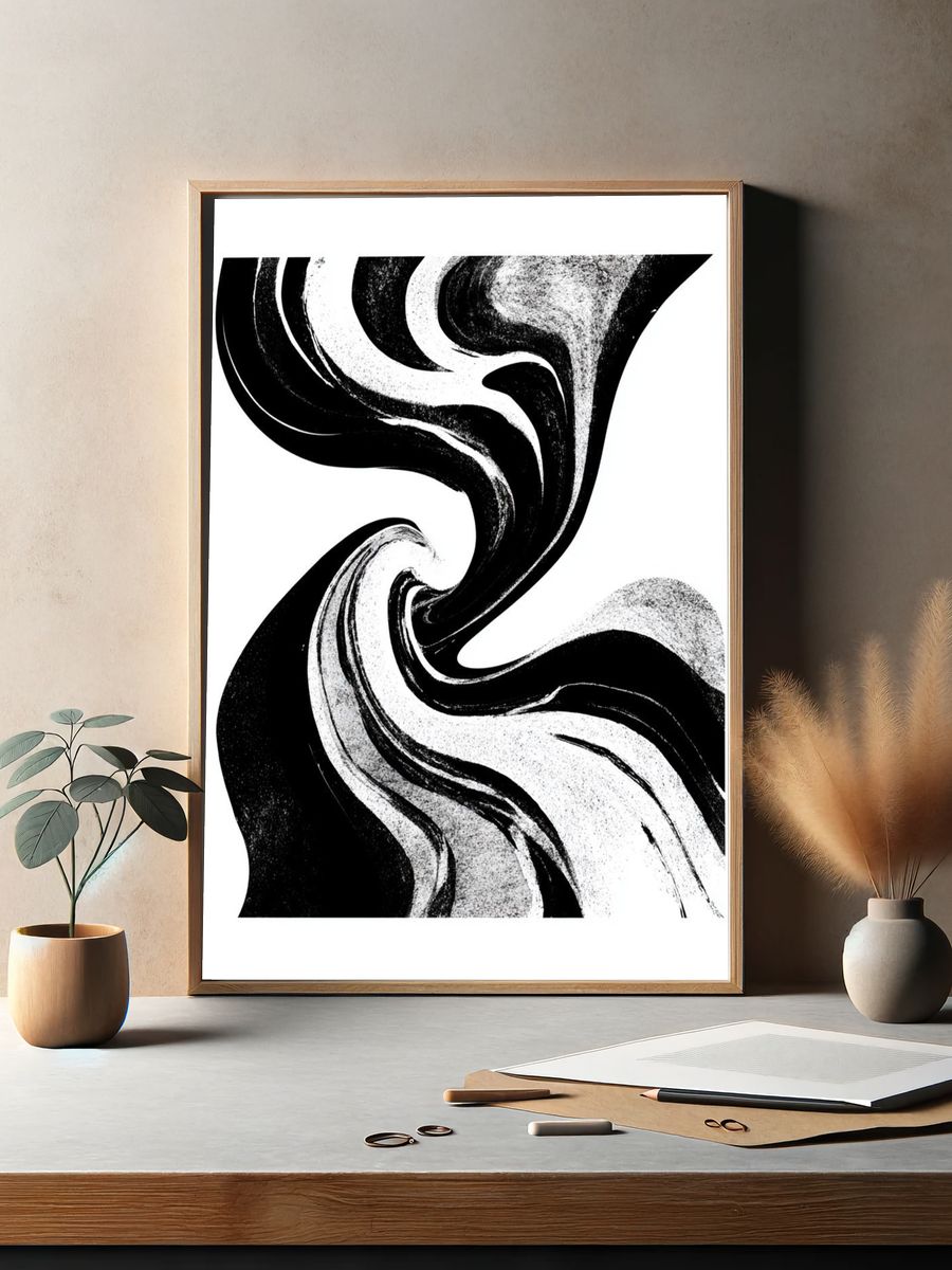 Monochrome Swirl Abstract Poster. — room view 2