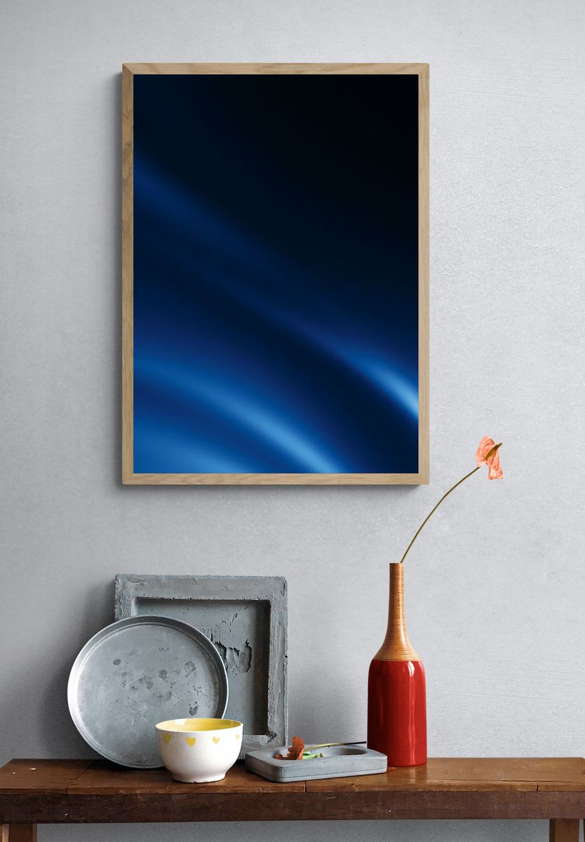 Blue Light Waves Abstract Poster. — room view 3