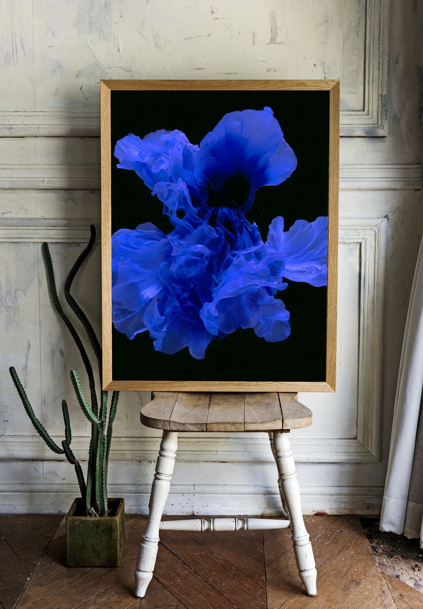 Blue Floral Abstract Poster. room preview