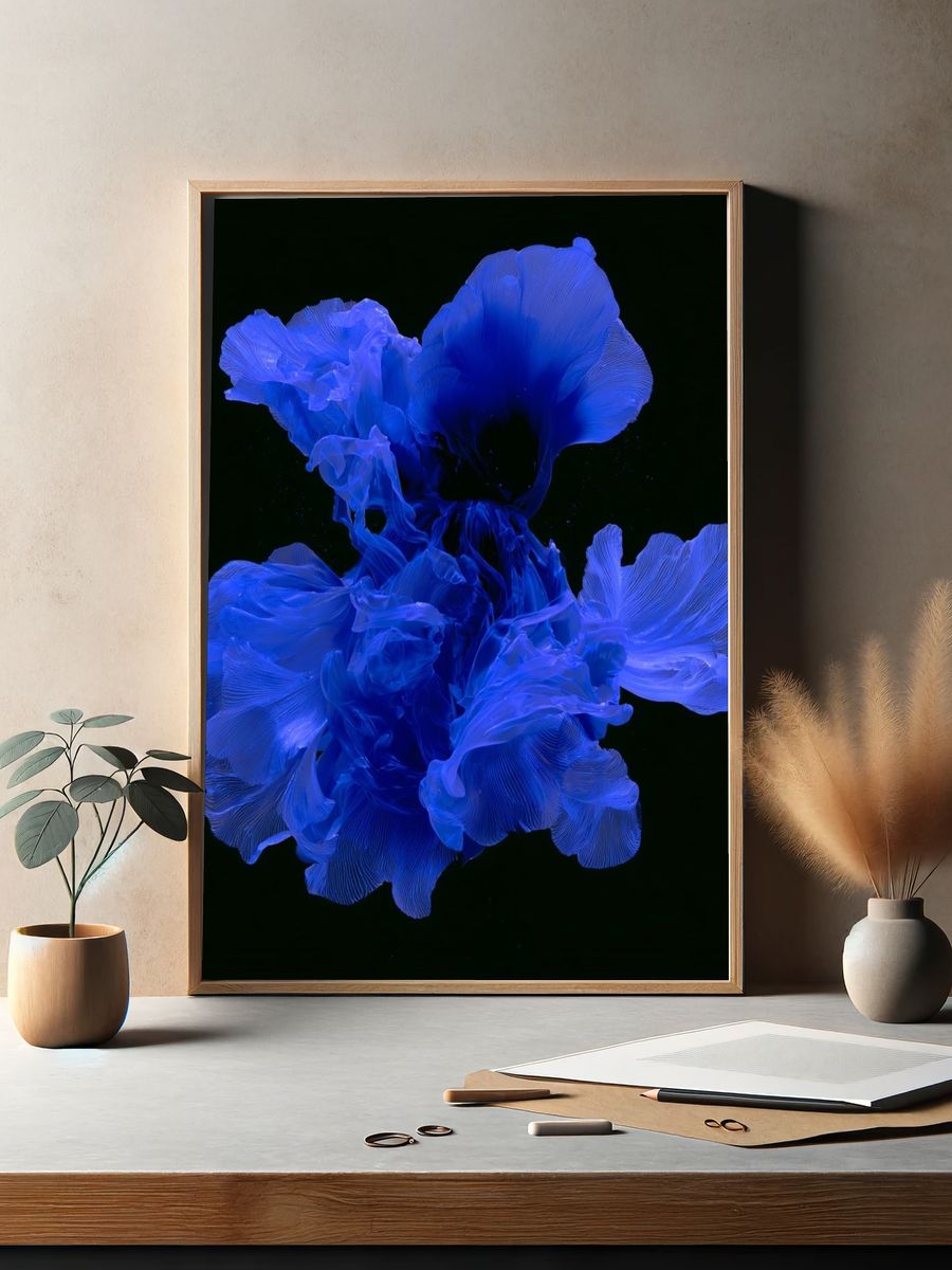 Blue Floral Abstract Poster. — room view 2