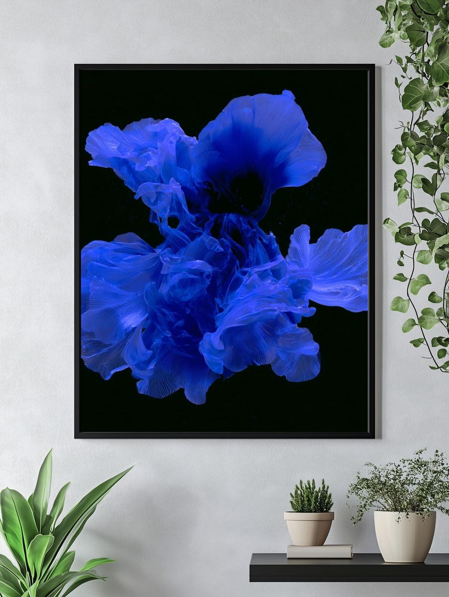 Blue Floral Abstract Poster. — room view 4