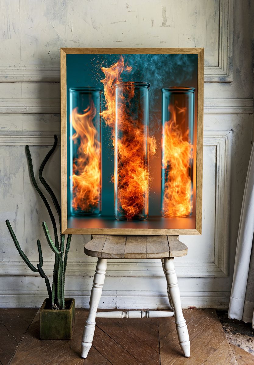 Flaming Glass Tubes Abstract Print. — room view 1