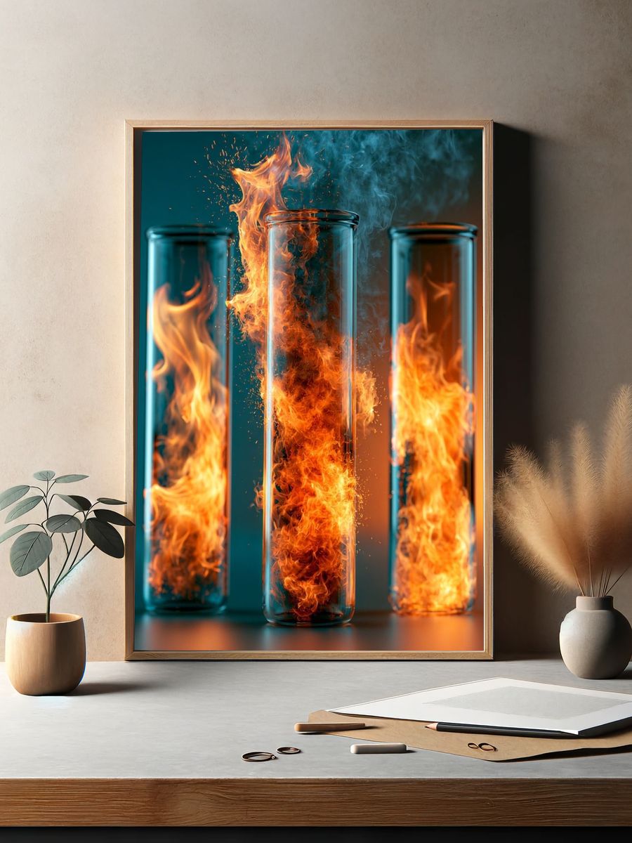 Flaming Glass Tubes Abstract Print. — room view 2