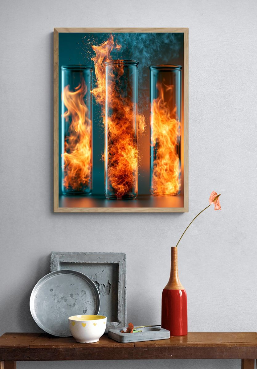 Flaming Glass Tubes Abstract Print. — room view 3