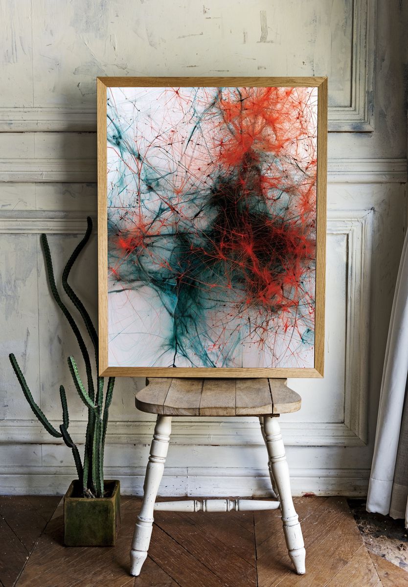 Crimson and Teal Abstract Poster. room preview
