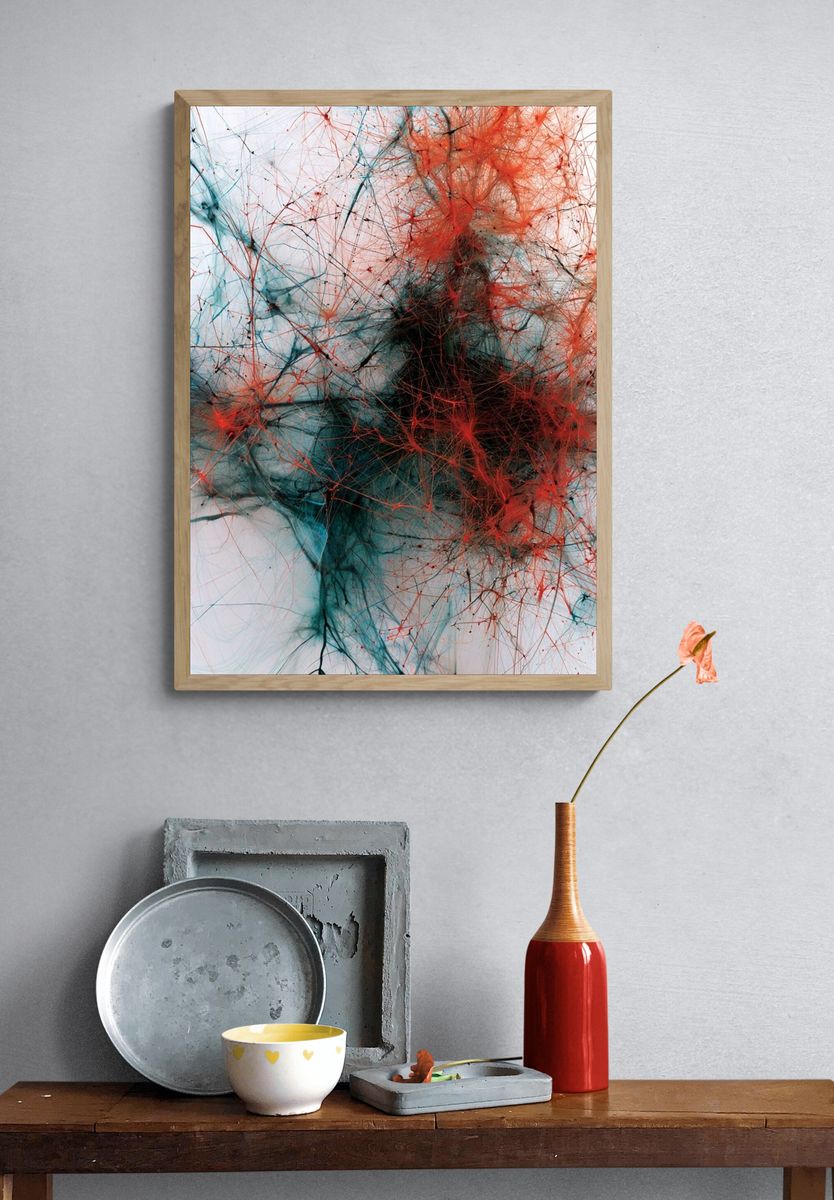 Crimson and Teal Abstract Poster. — room view 3