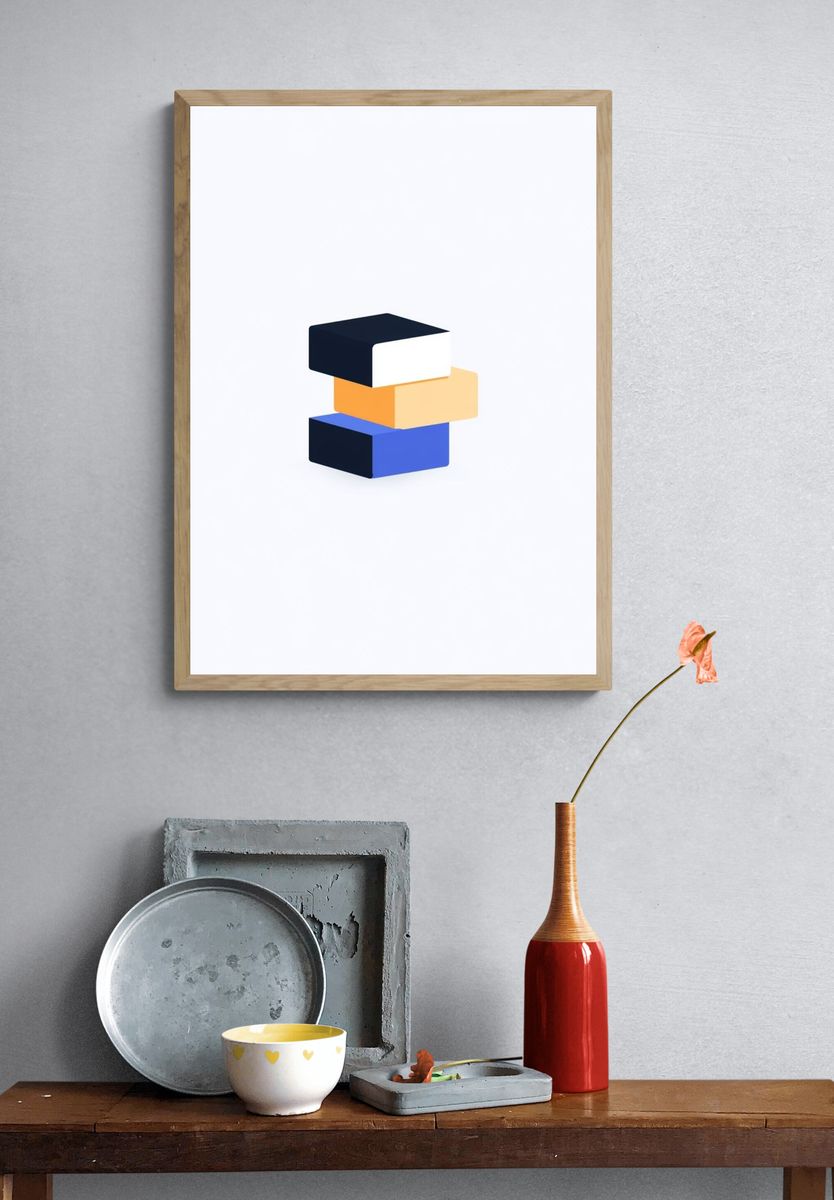 Stacked Blocks Abstract Poster. — room view 3