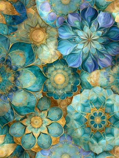 Teal Floral Mandala Abstract Poster.