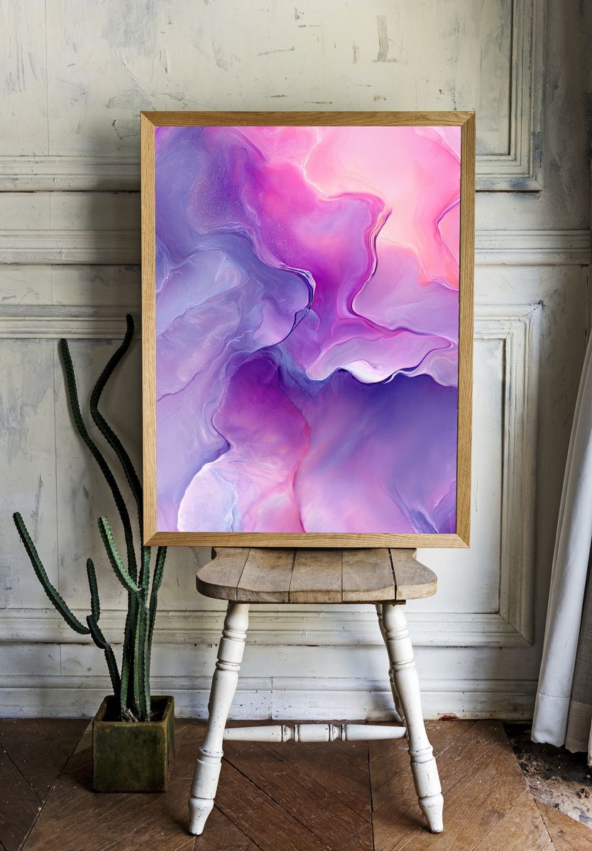 Lavender Pink Fluid Abstract Poster. — room view 1