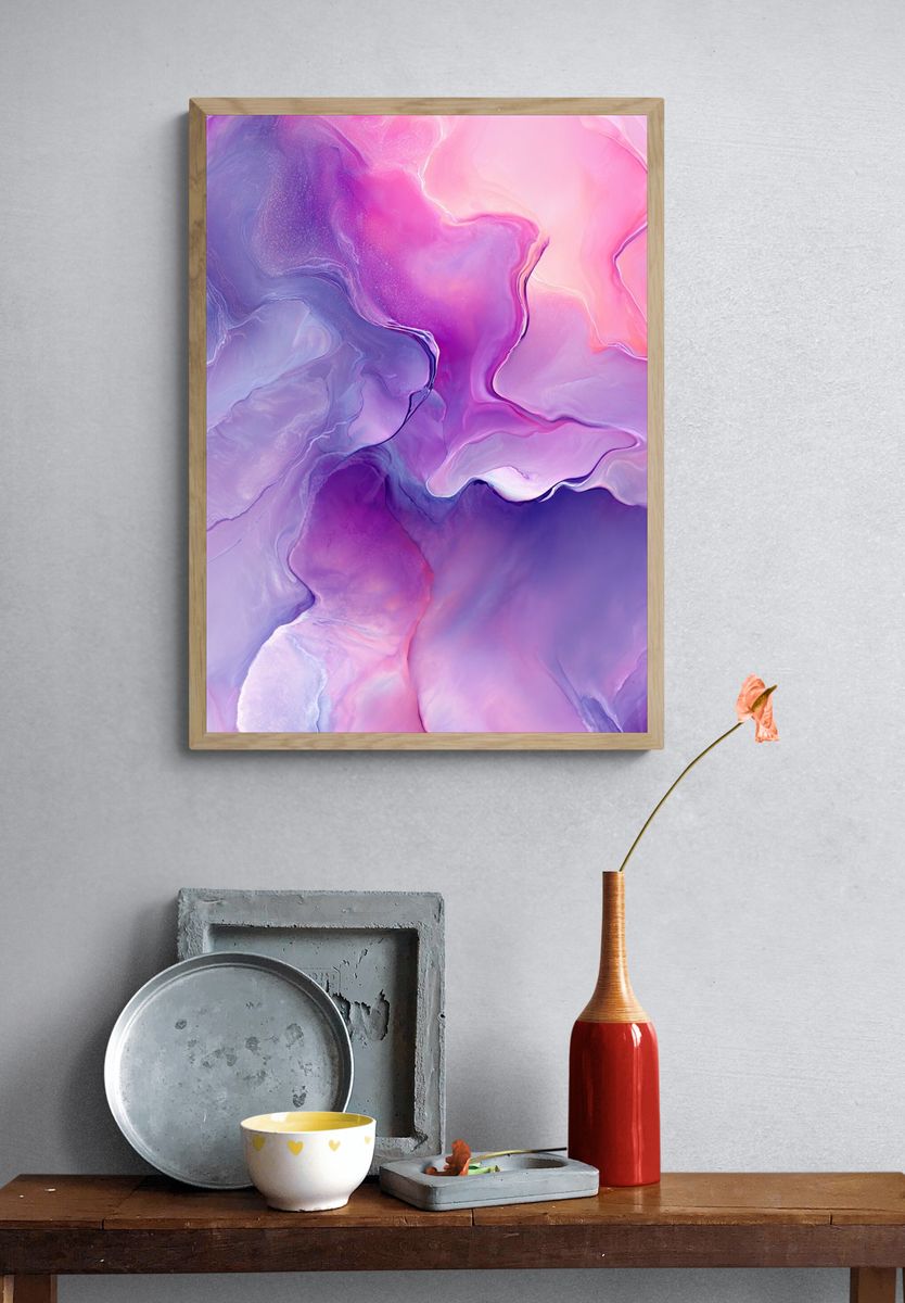 Lavender Pink Fluid Abstract Poster. — room view 3