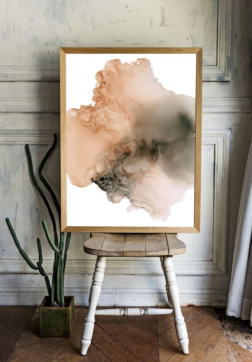 Soft Neutral Ink Abstract Poster. — room view 1