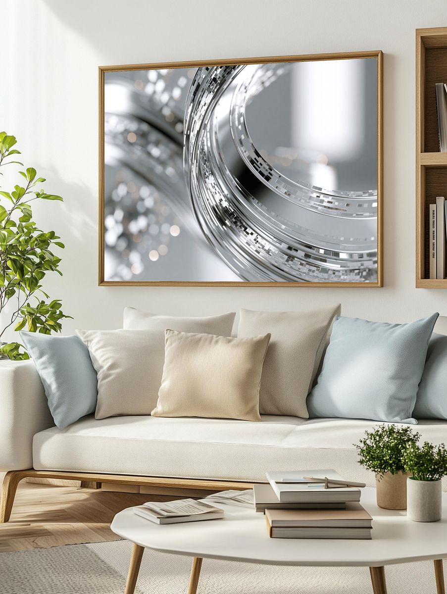 Silver Abstract Rings Poster. — room view 2