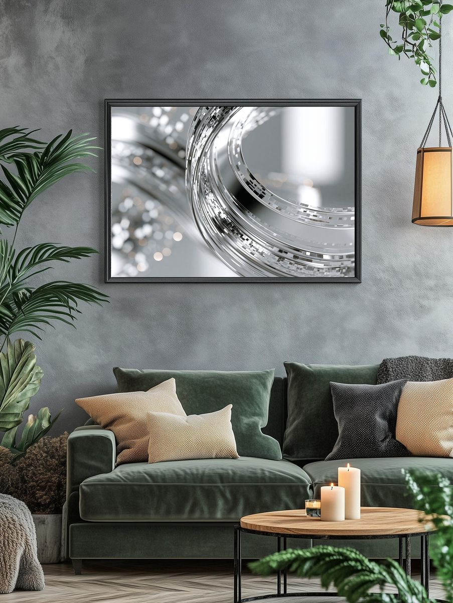 Silver Abstract Rings Poster. — room view 4