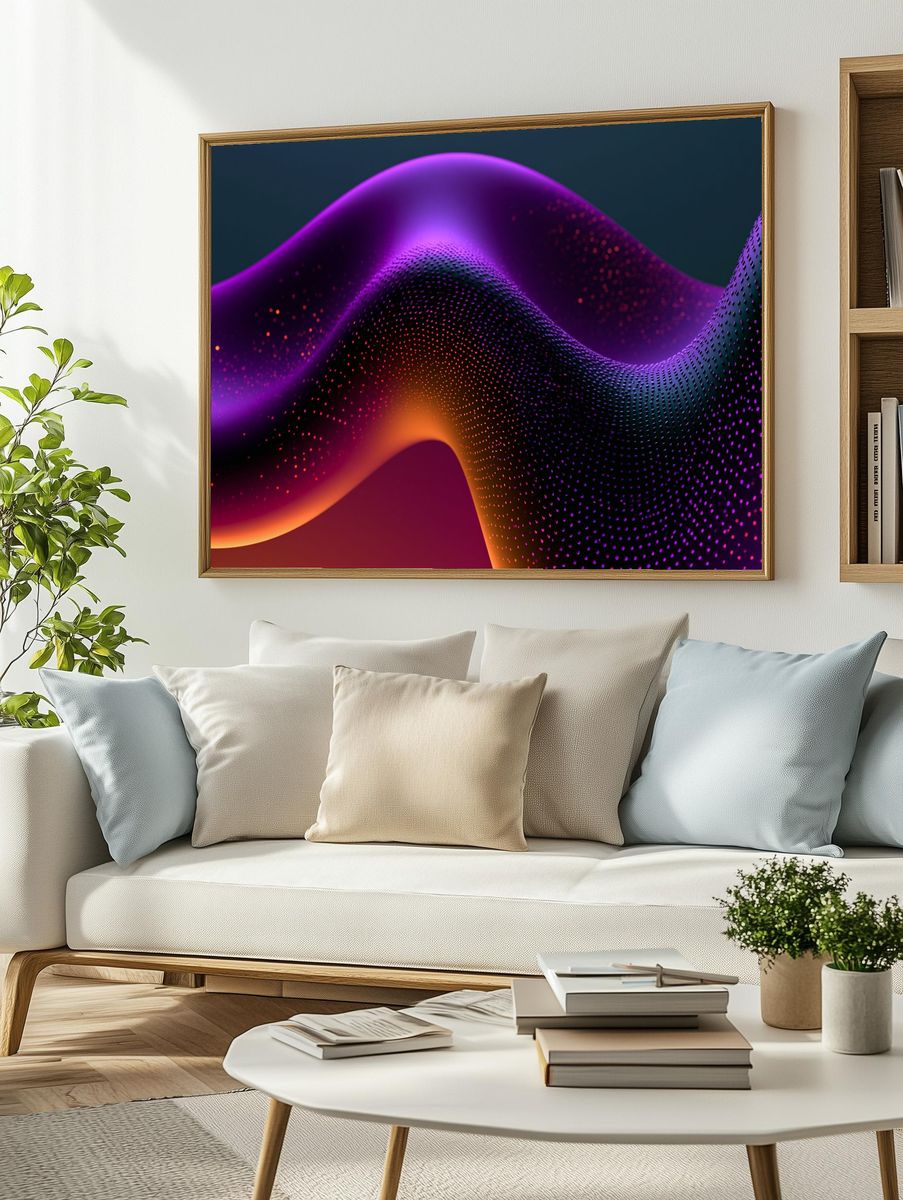 Neon Wave Abstract Poster. — room view 2