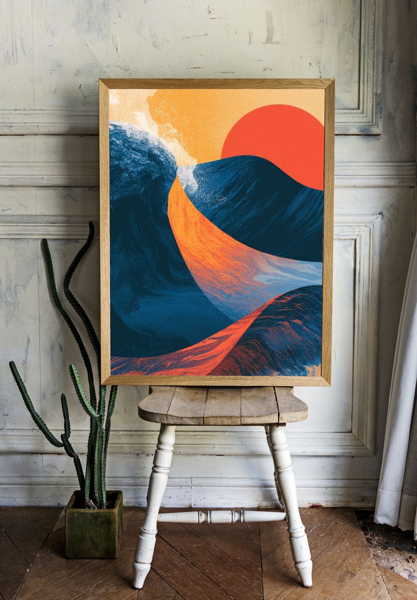 Sunset Waves Abstract Poster. room preview