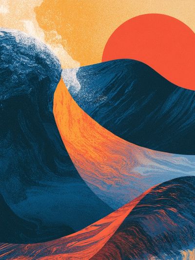 Sunset Waves Abstract Poster.