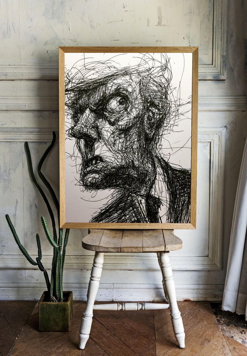 Abstract Scribble Face Print. room preview