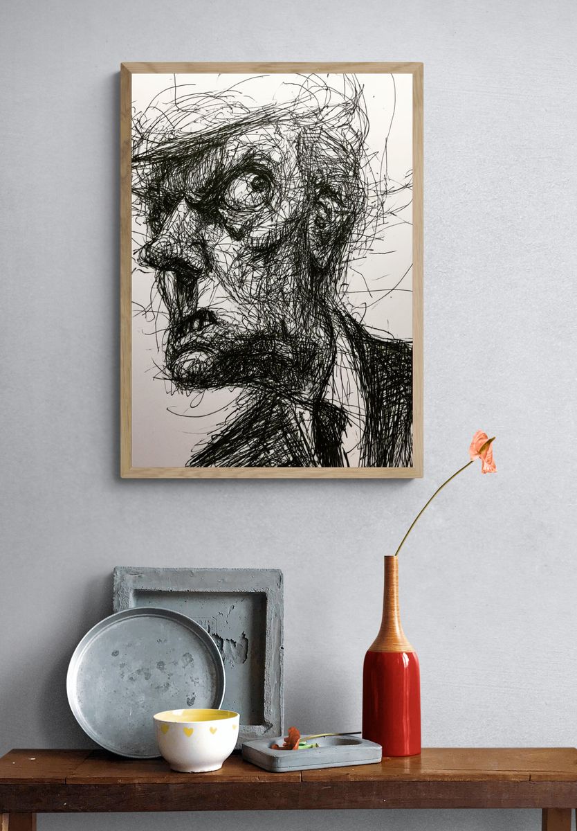 Abstract Scribble Face Print. — room view 3