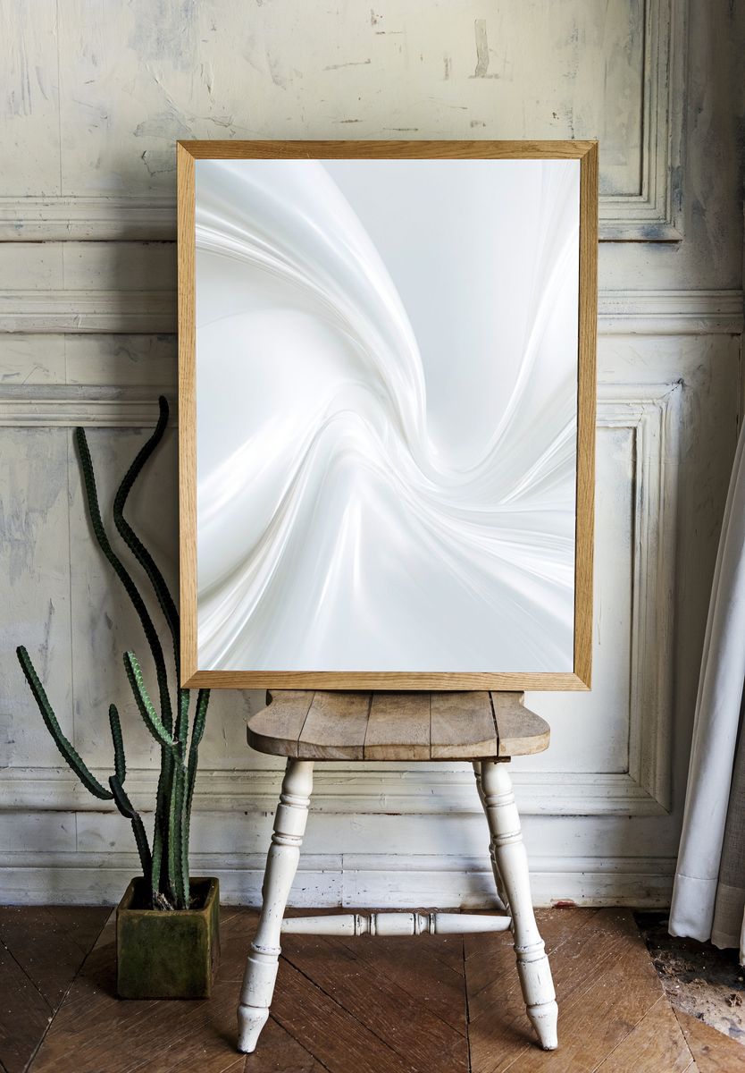 White Silk Swirl Abstract Poster. — room view 1