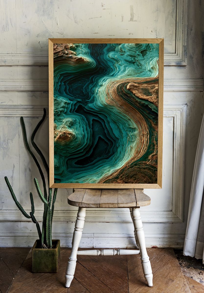 Turquoise Strata Abstract Poster. room preview