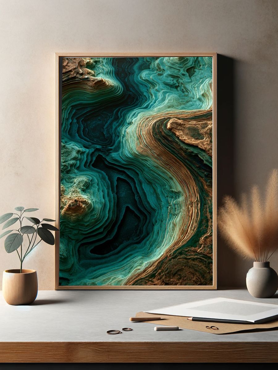 Turquoise Strata Abstract Poster. — room view 2
