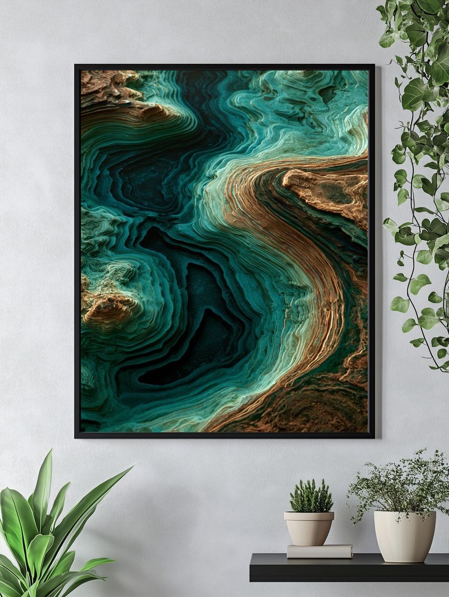 Turquoise Strata Abstract Poster. — room view 4