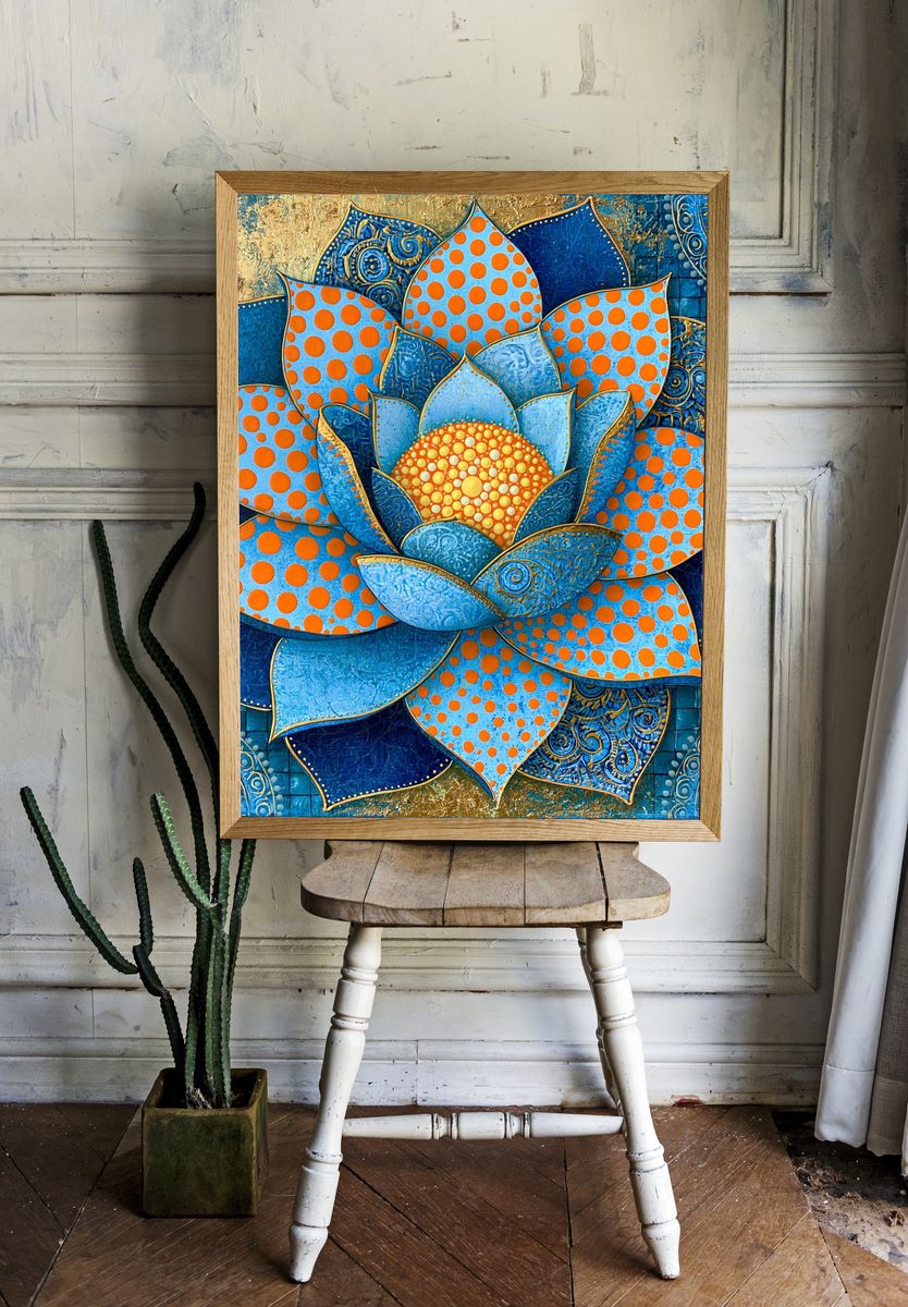 Blue Lotus Floral Abstract Poster. room preview