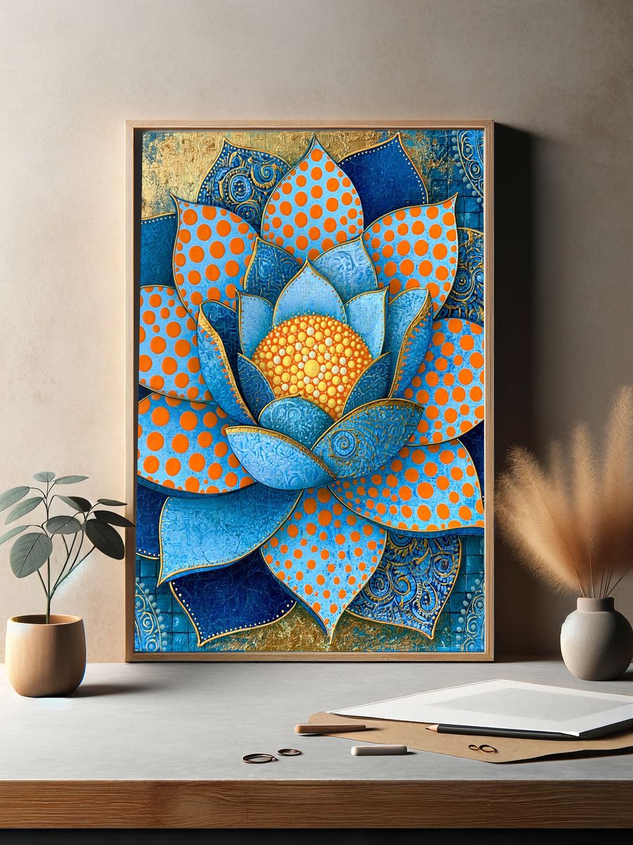 Blue Lotus Floral Abstract Poster. — room view 2