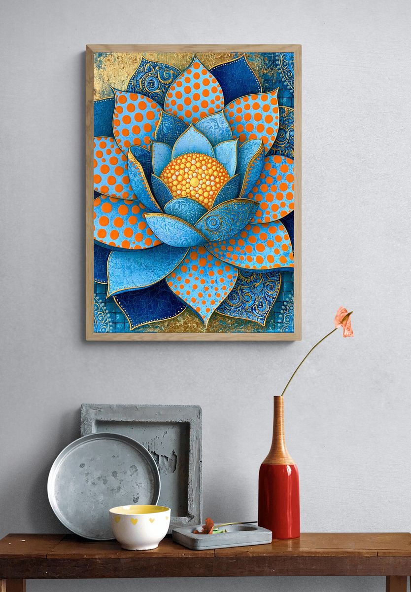Blue Lotus Floral Abstract Poster. — room view 3