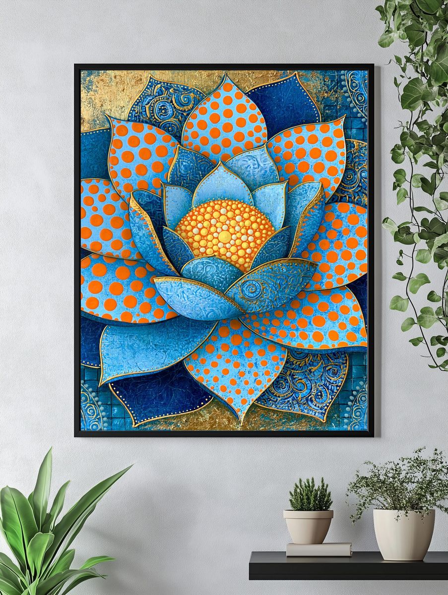 Blue Lotus Floral Abstract Poster. — room view 4