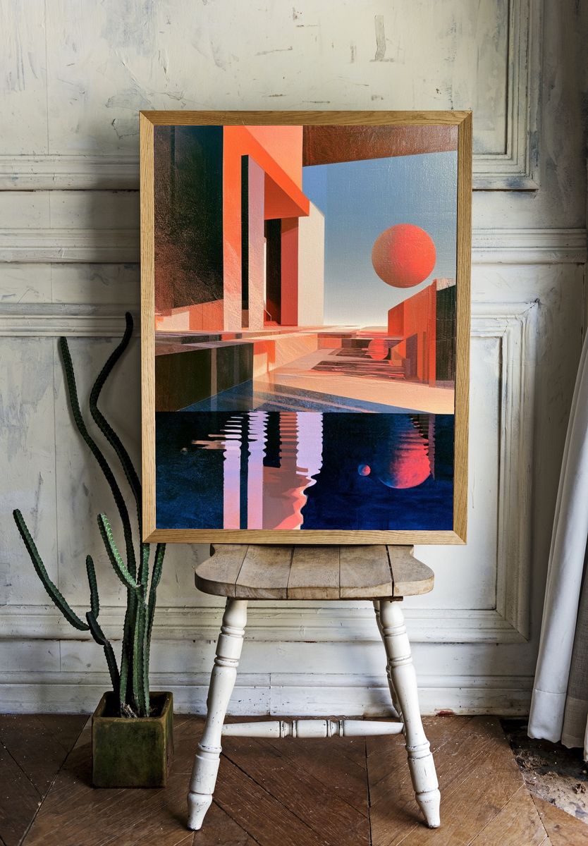 Surreal Geometric Landscape Print. room preview