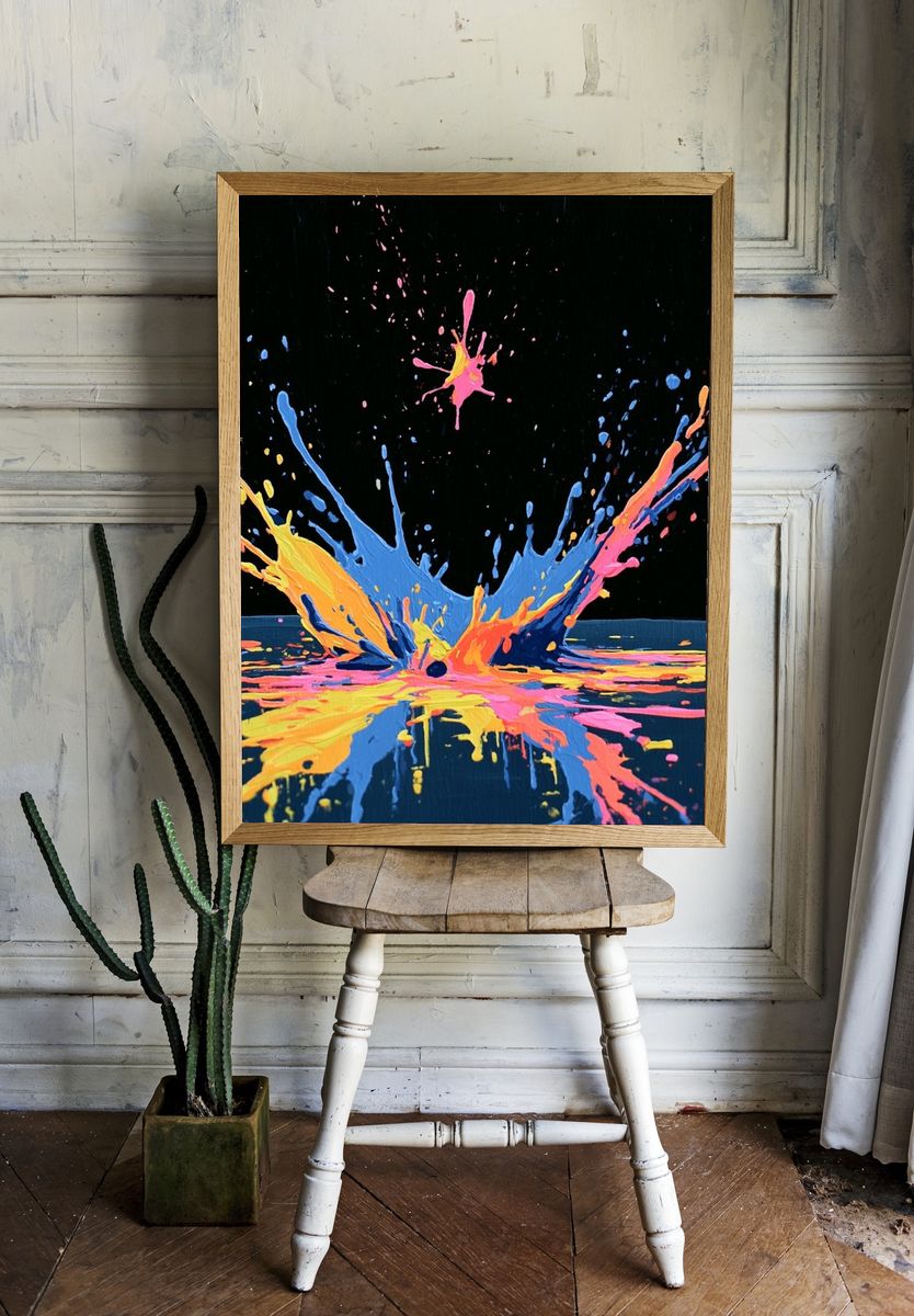 Neon Paint Splash Abstract Poster. — room view 1