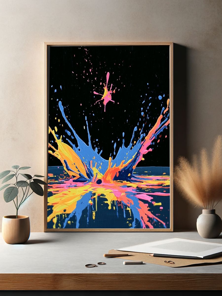 Neon Paint Splash Abstract Poster. — room view 2