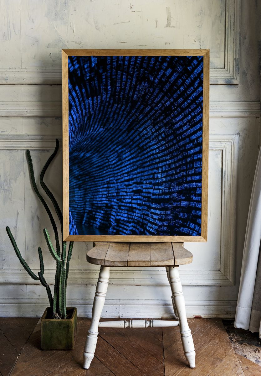 Blue Digital Tunnel Abstract Poster. room preview