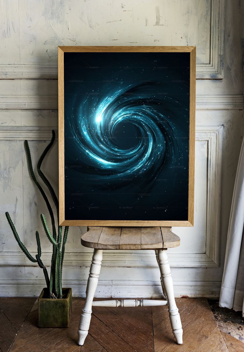 Blue Cosmic Spiral Abstract Poster. room preview