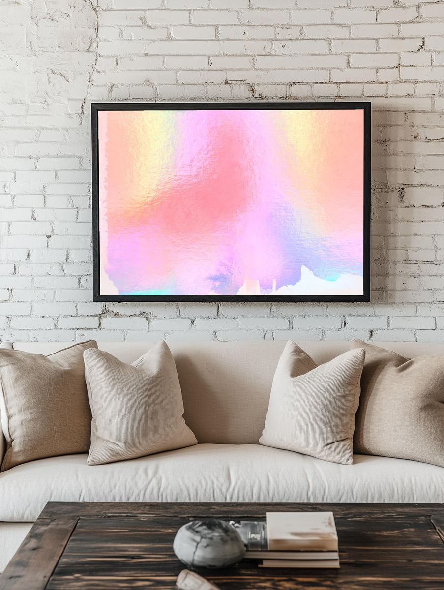 Colorful holographic shinny wallpaper background. — room view 1