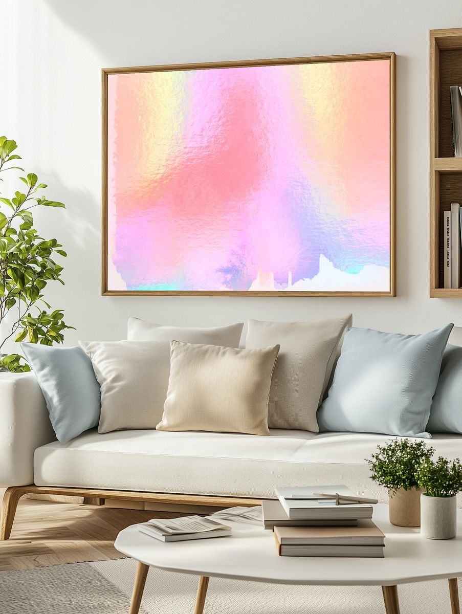 Colorful holographic shinny wallpaper background. — room view 2