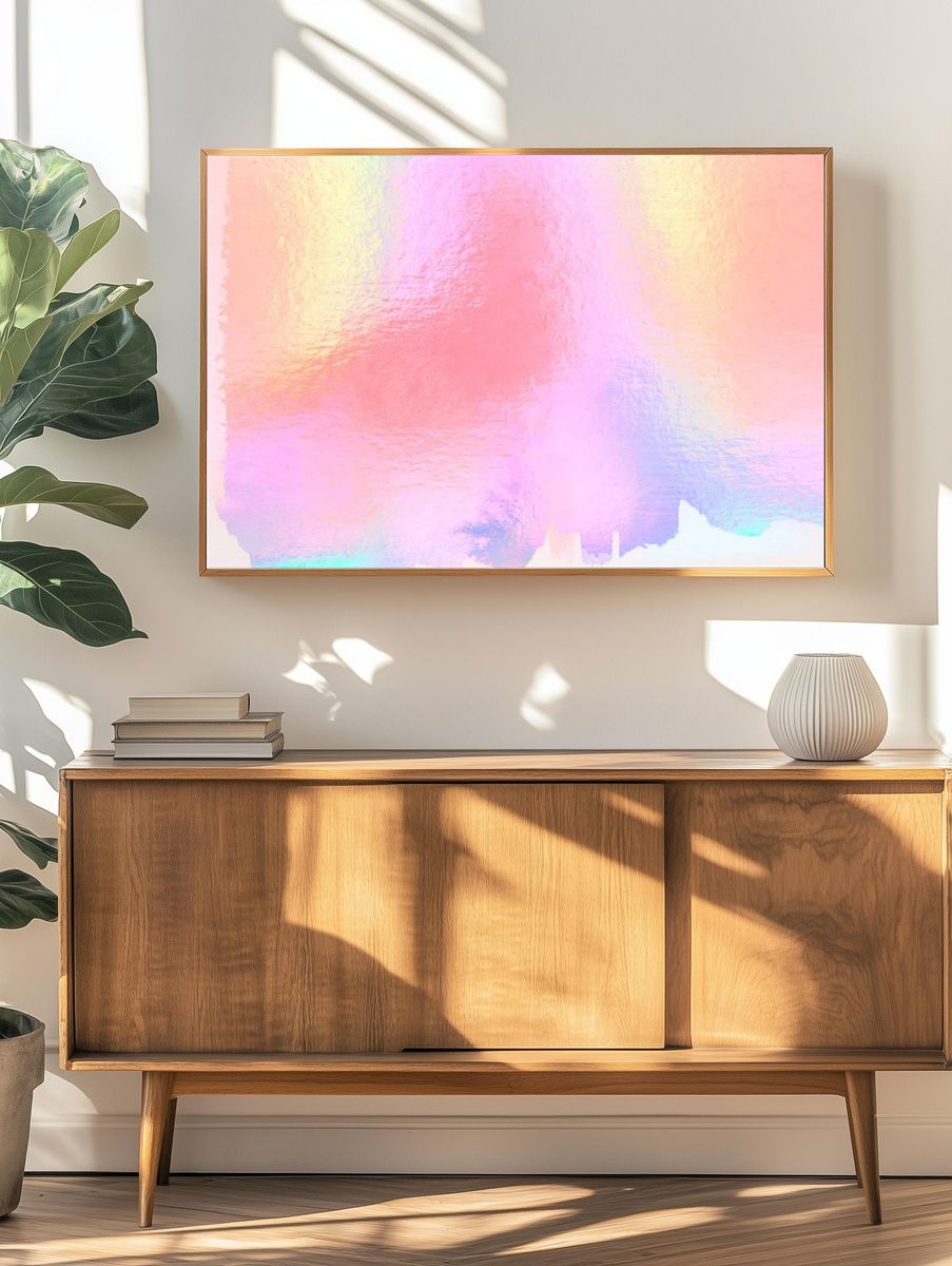 Colorful holographic shinny wallpaper background. — room view 3
